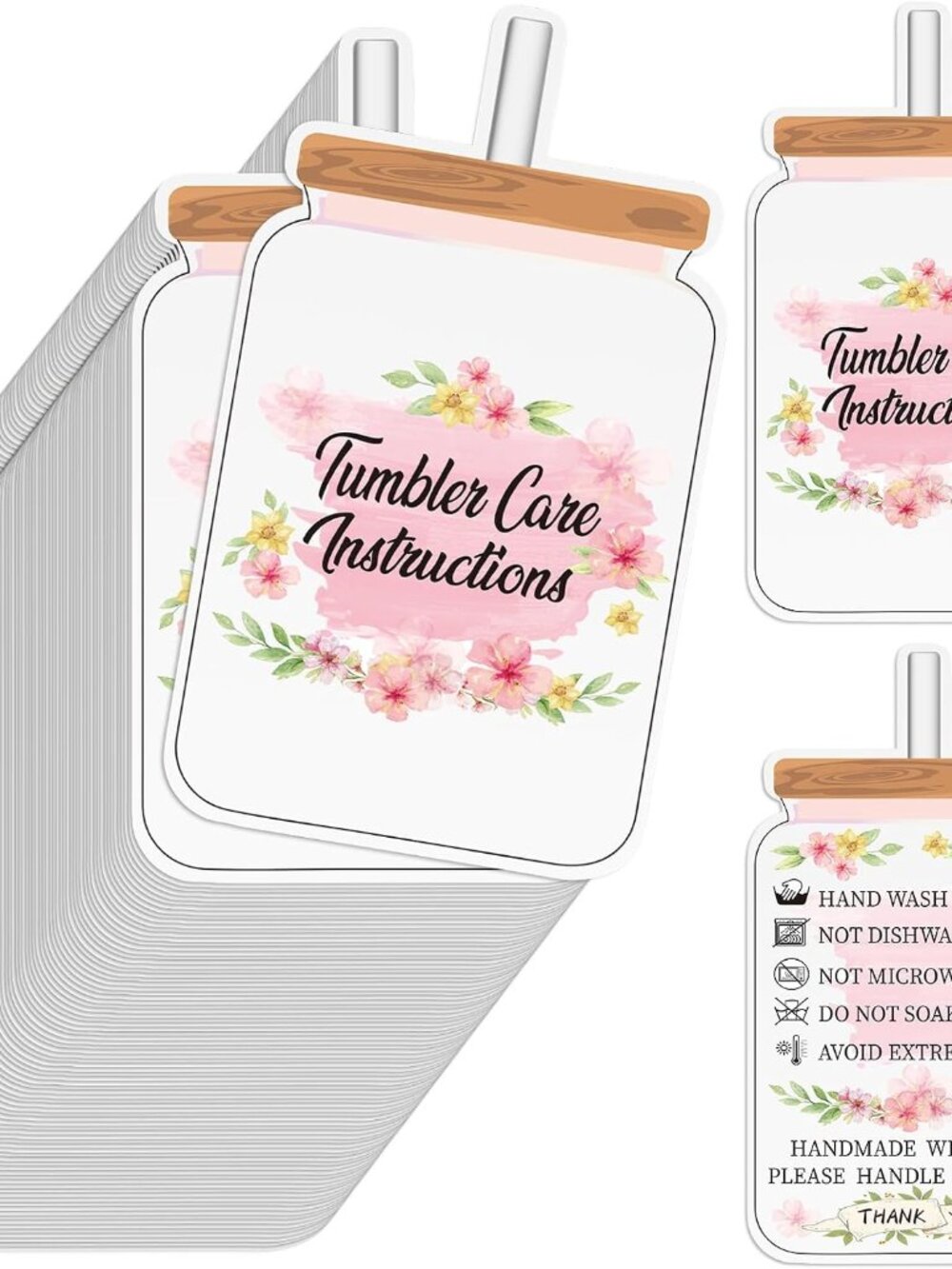 200 Pieces Tumbler Cup Cards, Cup Care Instructions Cards, Tumbler Care Card, Mu
